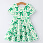 St. Patrick's Day Bow Print  Short Sleeves Girls Dress