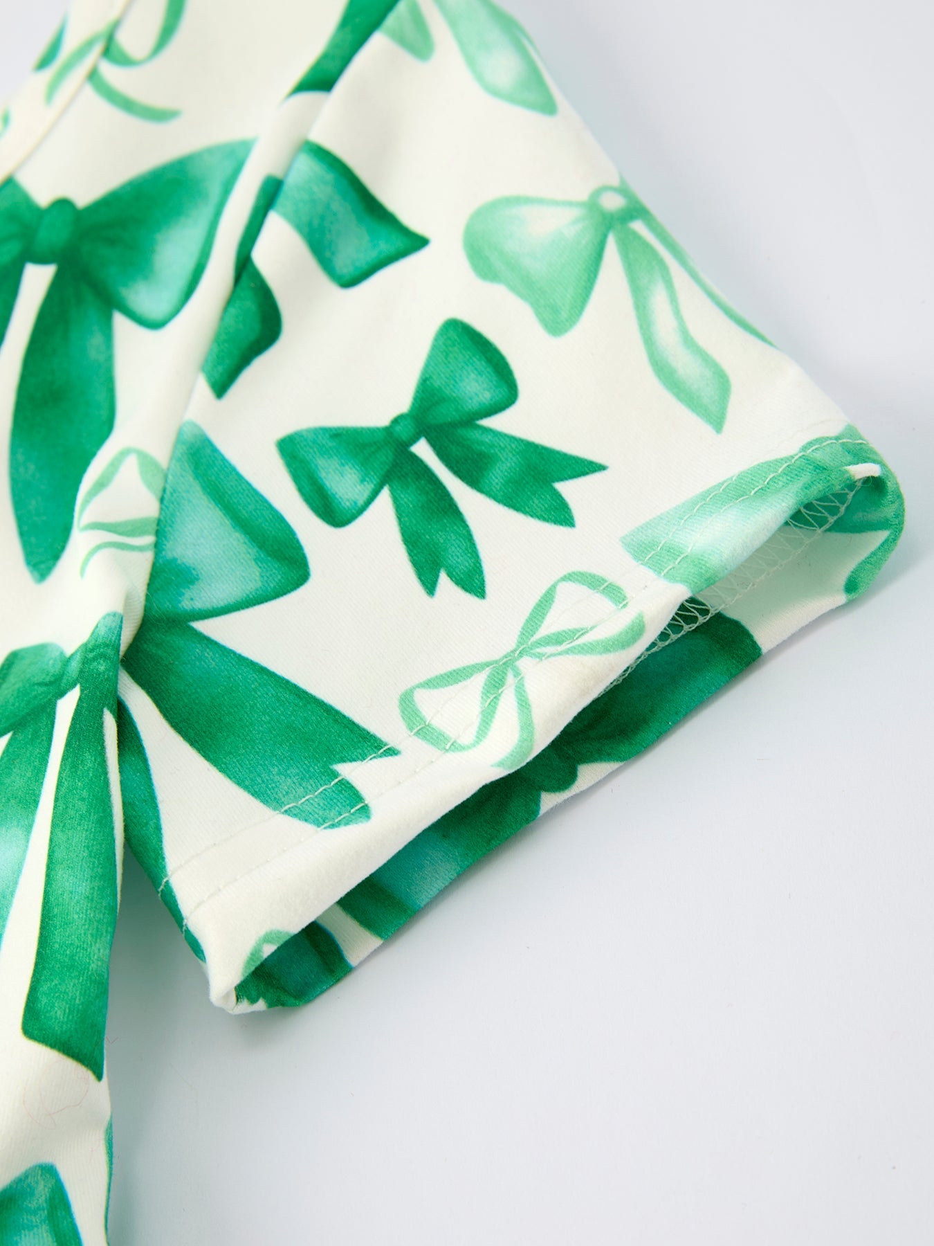 St. Patrick's Day Bow Print  Short Sleeves Girls Dress