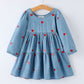 Denim Heart Dress for Girls – Long Sleeve Valentine Outfit