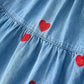 Denim Heart Dress for Girls – Long Sleeve Valentine Outfit