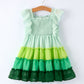 St. Patrick's Day Ombre Ruffle Dress for Girls – Green Gradient Layers