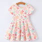Easter Egg Bow Print Girls Short Sleeve Dress