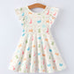 Easter Bunny Print Girls Flutter Sleeve Dress