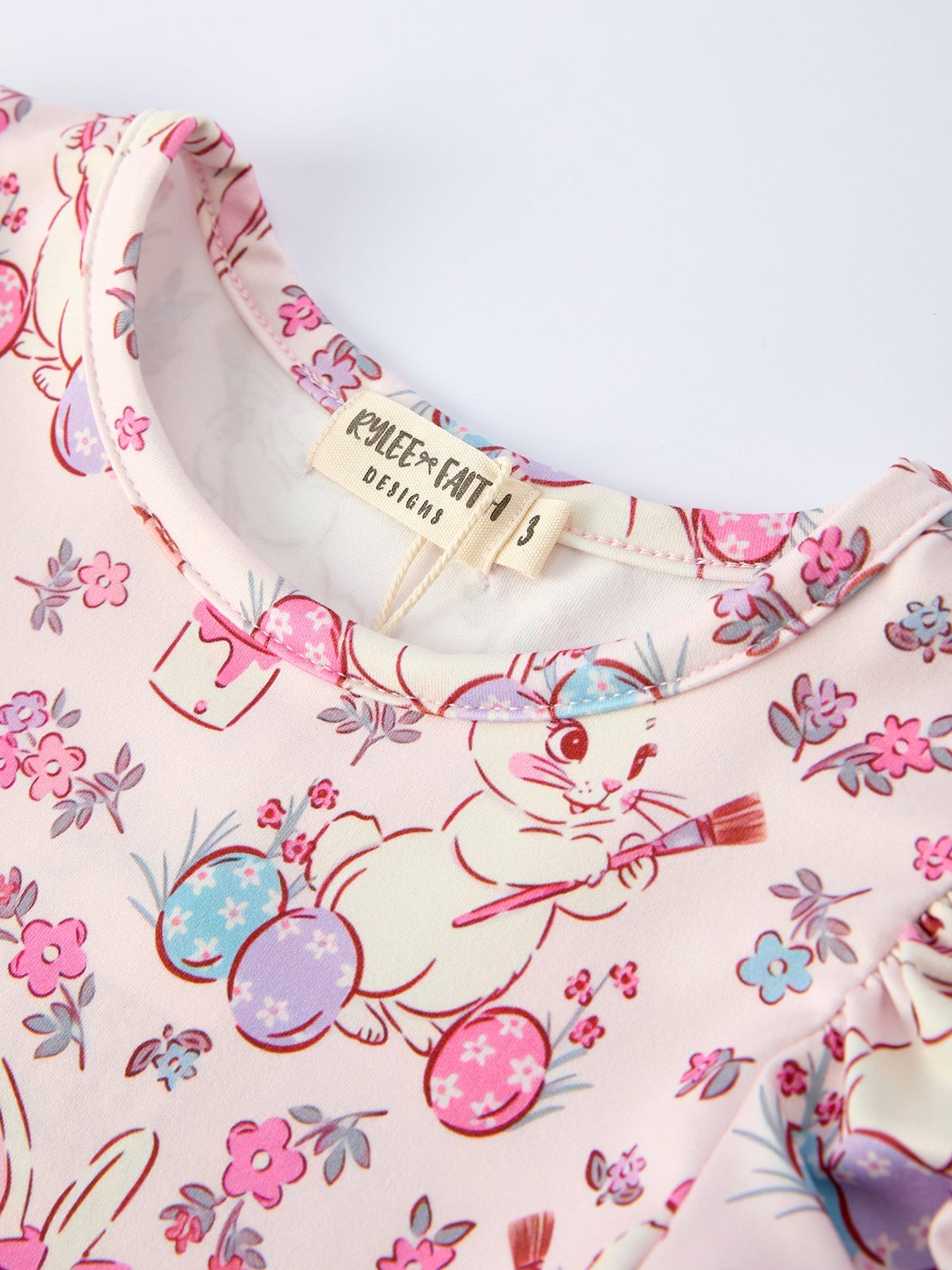 Easter Floral Bunny Girls Ruffle Hem Dress