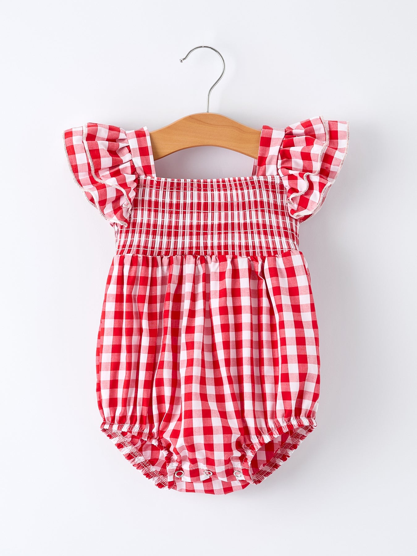 Summer Plaid Smocked Ruffled Romper