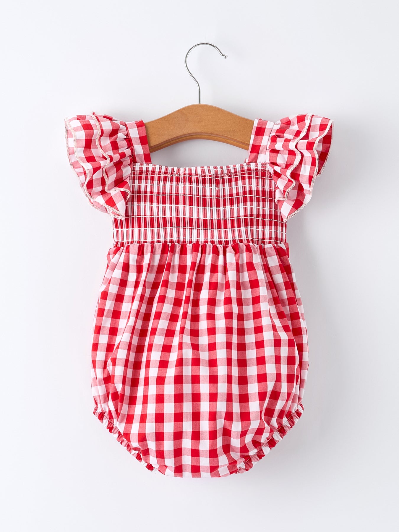 Summer Plaid Smocked Ruffled Romper