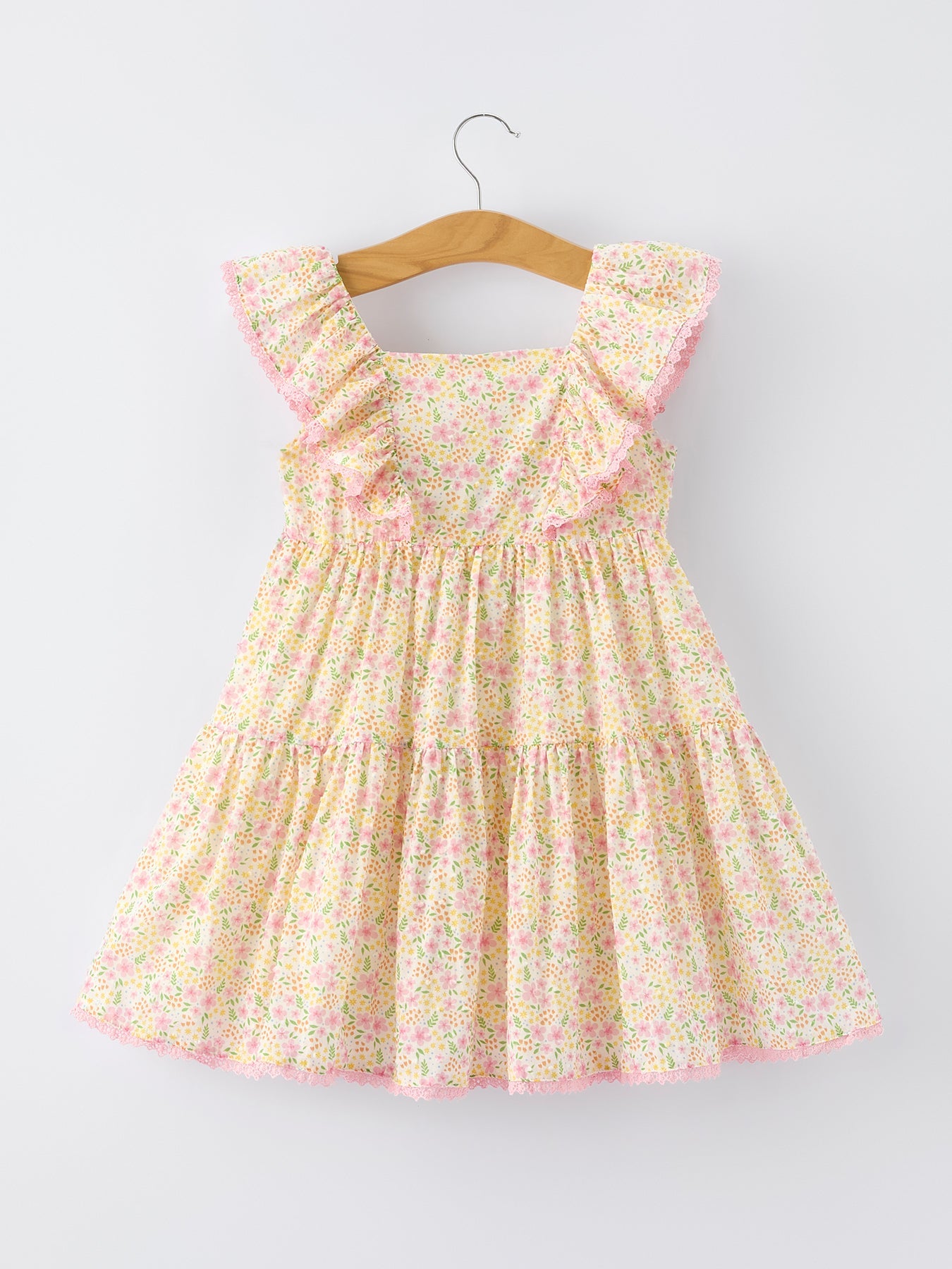 Spring Floral Ruffle Dress With Straw Hat