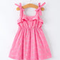 Pink Color Girl Bow Strap Ruffle Dress