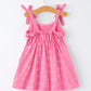 Pink Color Girl Bow Strap Ruffle Dress