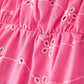 Pink Color Girl Bow Strap Ruffle Dress