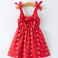 Red Color Girl Bow Strap Ruffle Dress