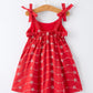 Red Color Girl Bow Strap Ruffle Dress