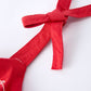 Red Color Girl Bow Strap Ruffle Dress