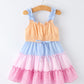 Colorblock Gingham Girls Ruffle Dress