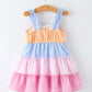 Colorblock Gingham Girls Ruffle Dress