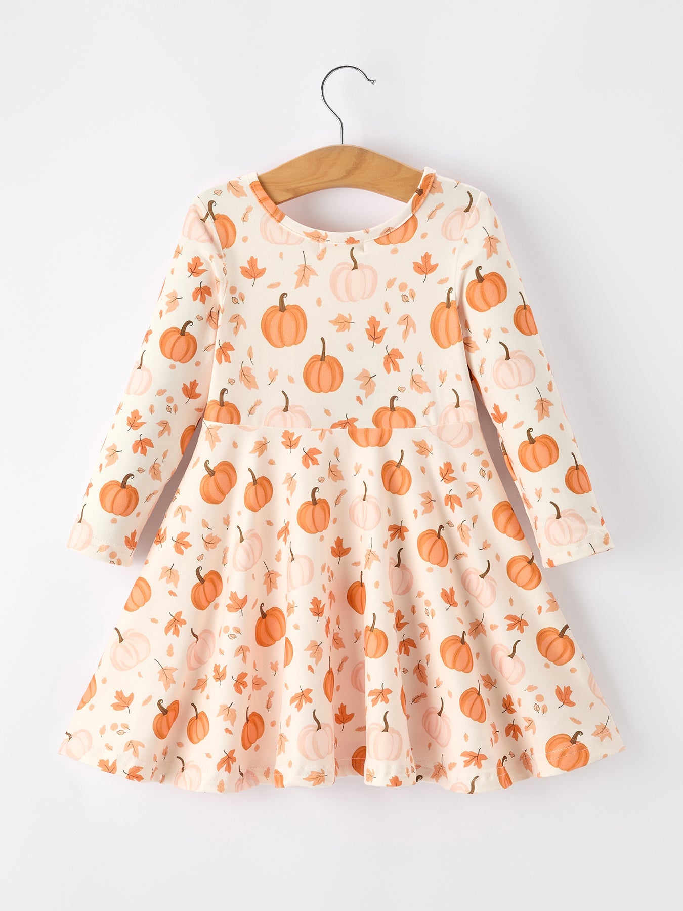 Orange Pumpkin Girls Dress Long Sleeve