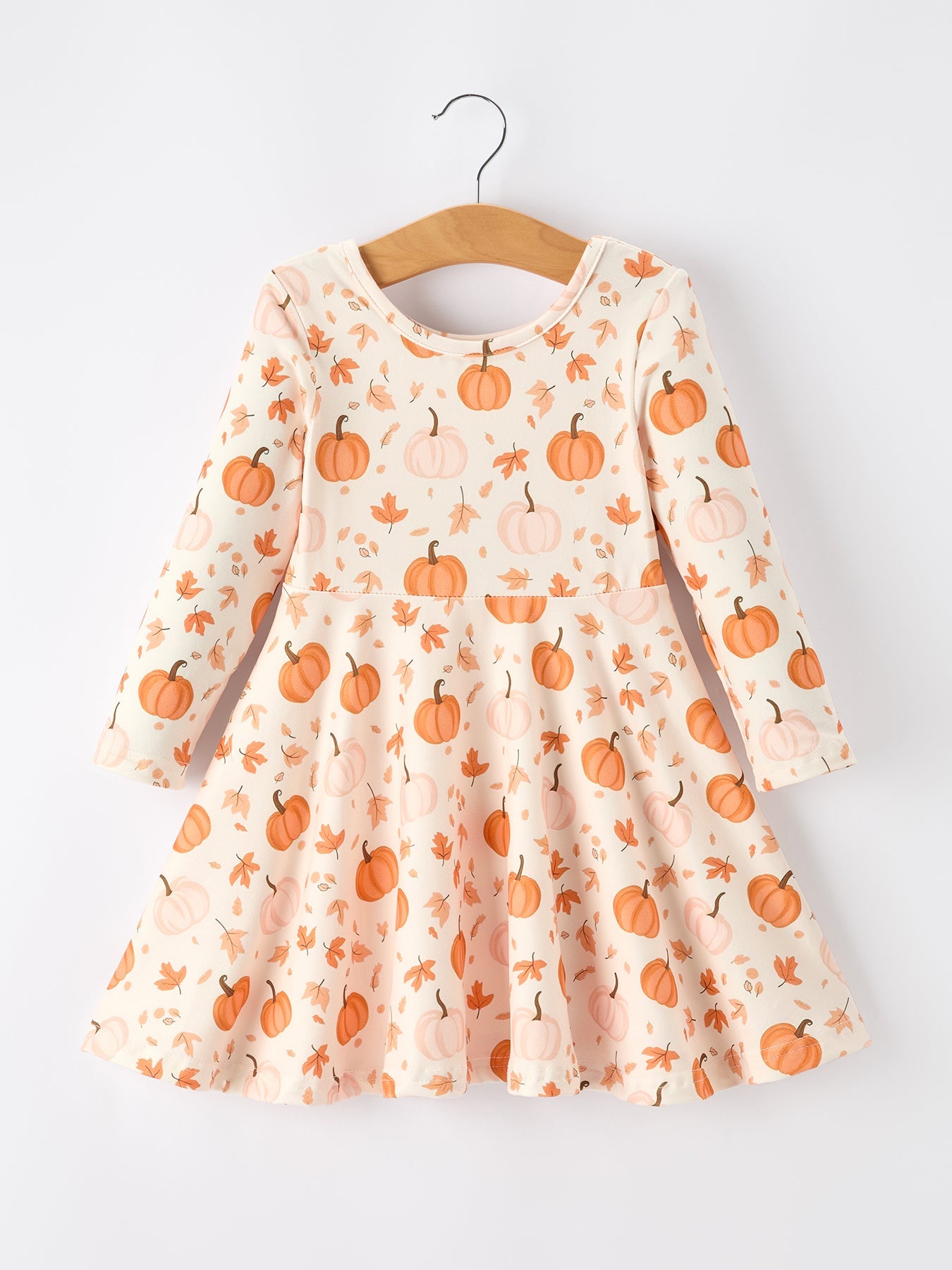 Orange Pumpkin Girls Dress Long Sleeve