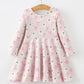 Halloween Ghost Bow Print Girls Long Sleeve Twirl Dress