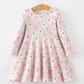 Halloween Ghost Bow Print Girls Long Sleeve Twirl Dress