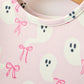 Halloween Ghost Bow Print Girls Long Sleeve Twirl Dress