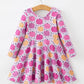 Halloween Pumpkin Print Girls Long Sleeve Twirl Dress
