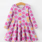 Halloween Pumpkin Print Girls Long Sleeve Twirl Dress
