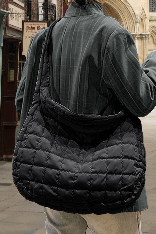 Quilted Carry All Shoulder Bag- Black