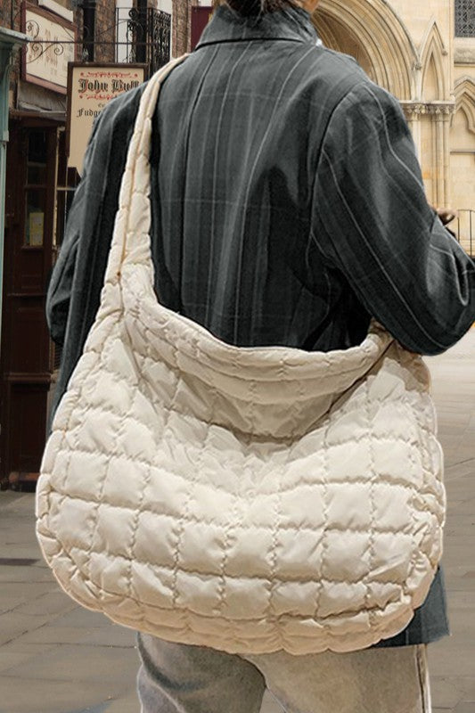 Quilted Carry All Shoulder Bag- Off White
