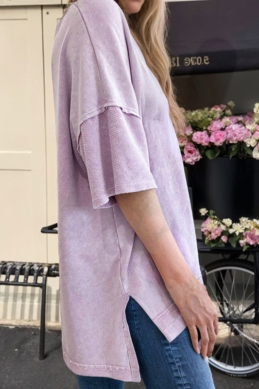 Lilac Exposed Seam Oversized Tee (Size Medium)