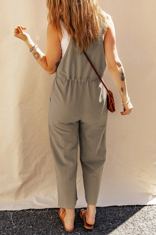 Waverly Cropped Overalls- Sage Green