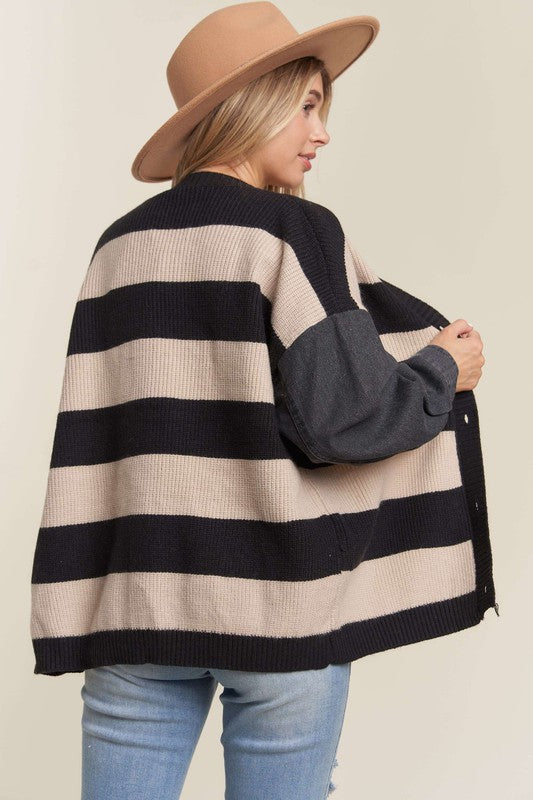 Winnie Denim Sleeve Striped Cardigan