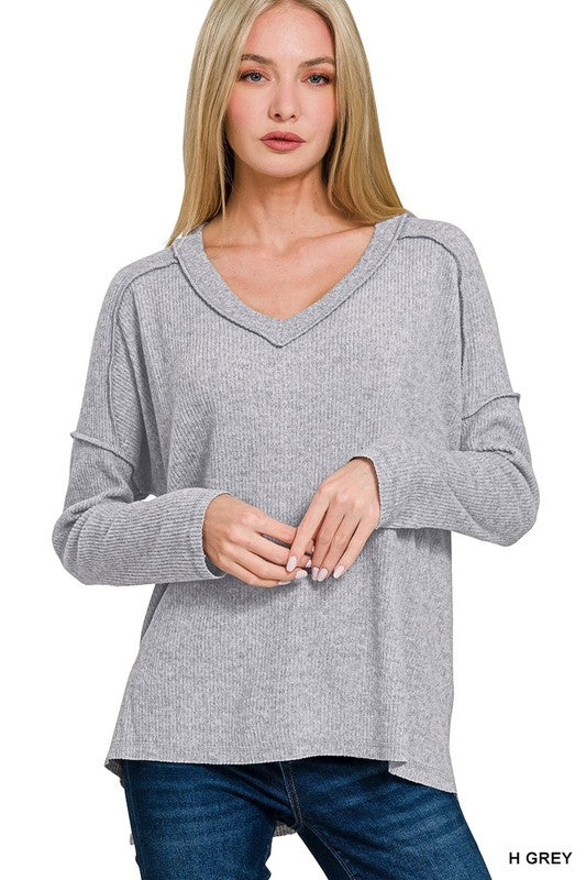 Clarissa V-Neck Sweater- Heather Gray