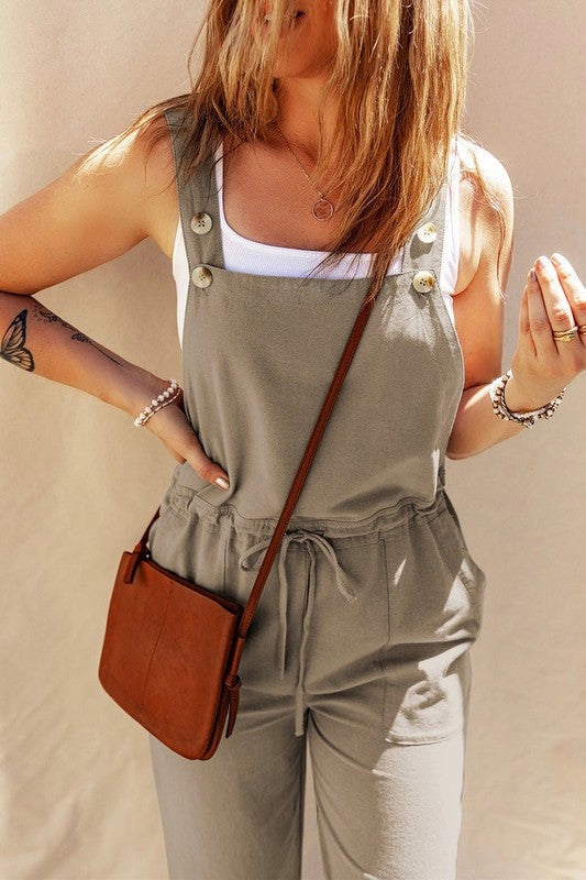 Waverly Cropped Overalls- Sage Green