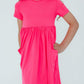 Neon Pink Short Sleeve Pocket Twirl Dress
