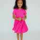 Hot Pink Short Sleeve Pocket Twirl Dress