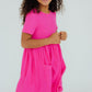 Hot Pink Short Sleeve Pocket Twirl Dress