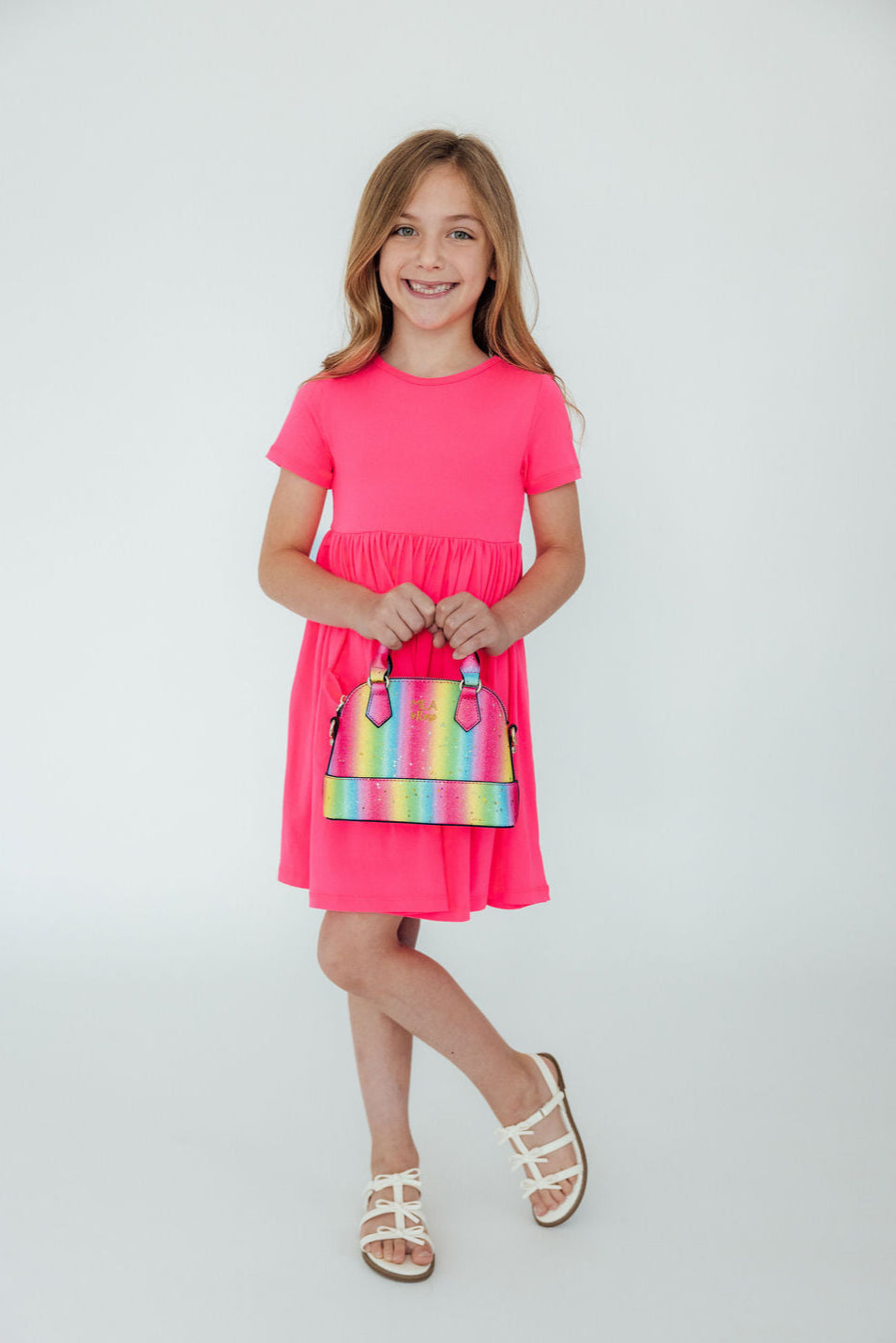 Neon Pink Short Sleeve Pocket Twirl Dress