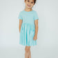 Aqua Short Sleeve Pocket Twirl Dress