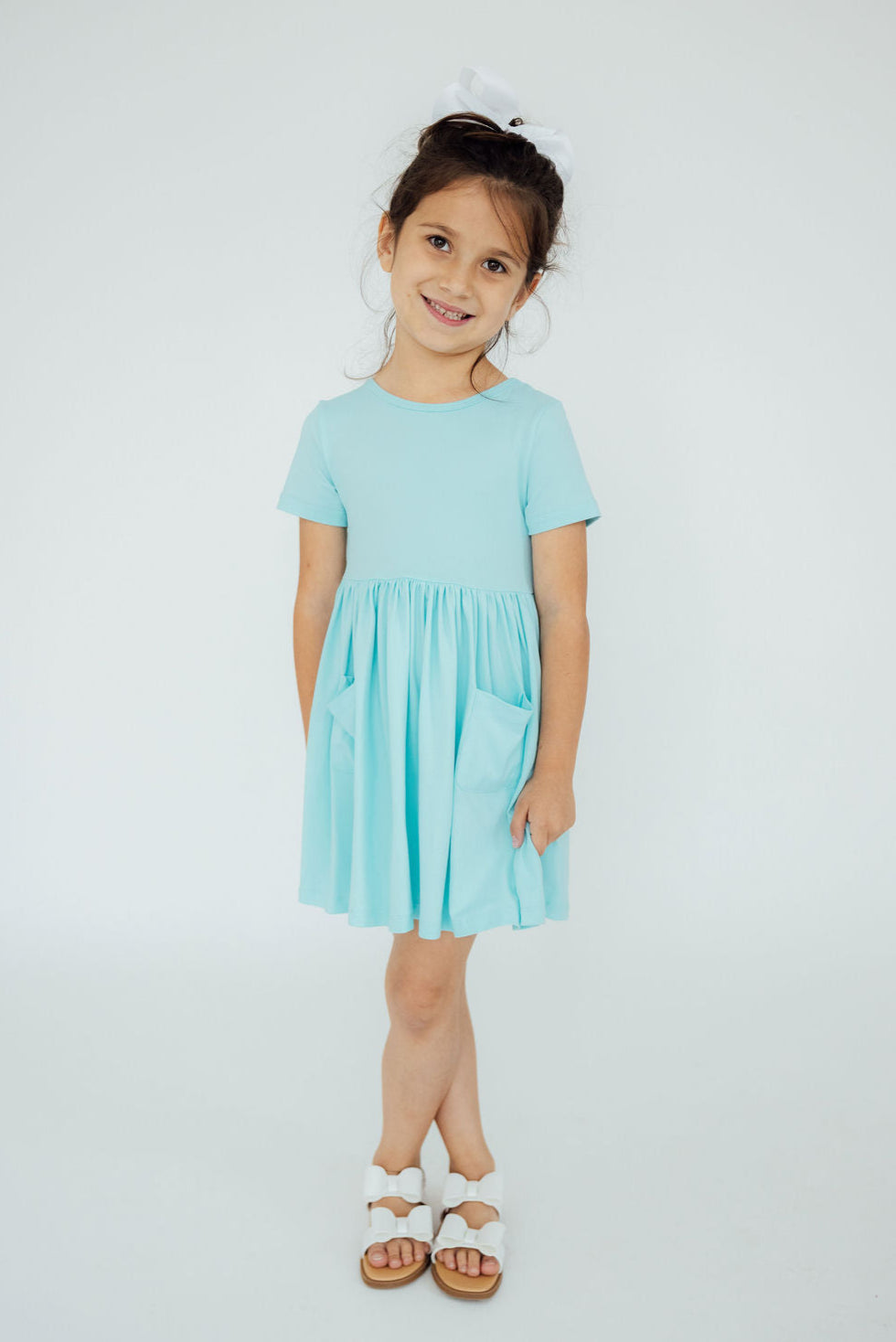 Aqua Short Sleeve Pocket Twirl Dress