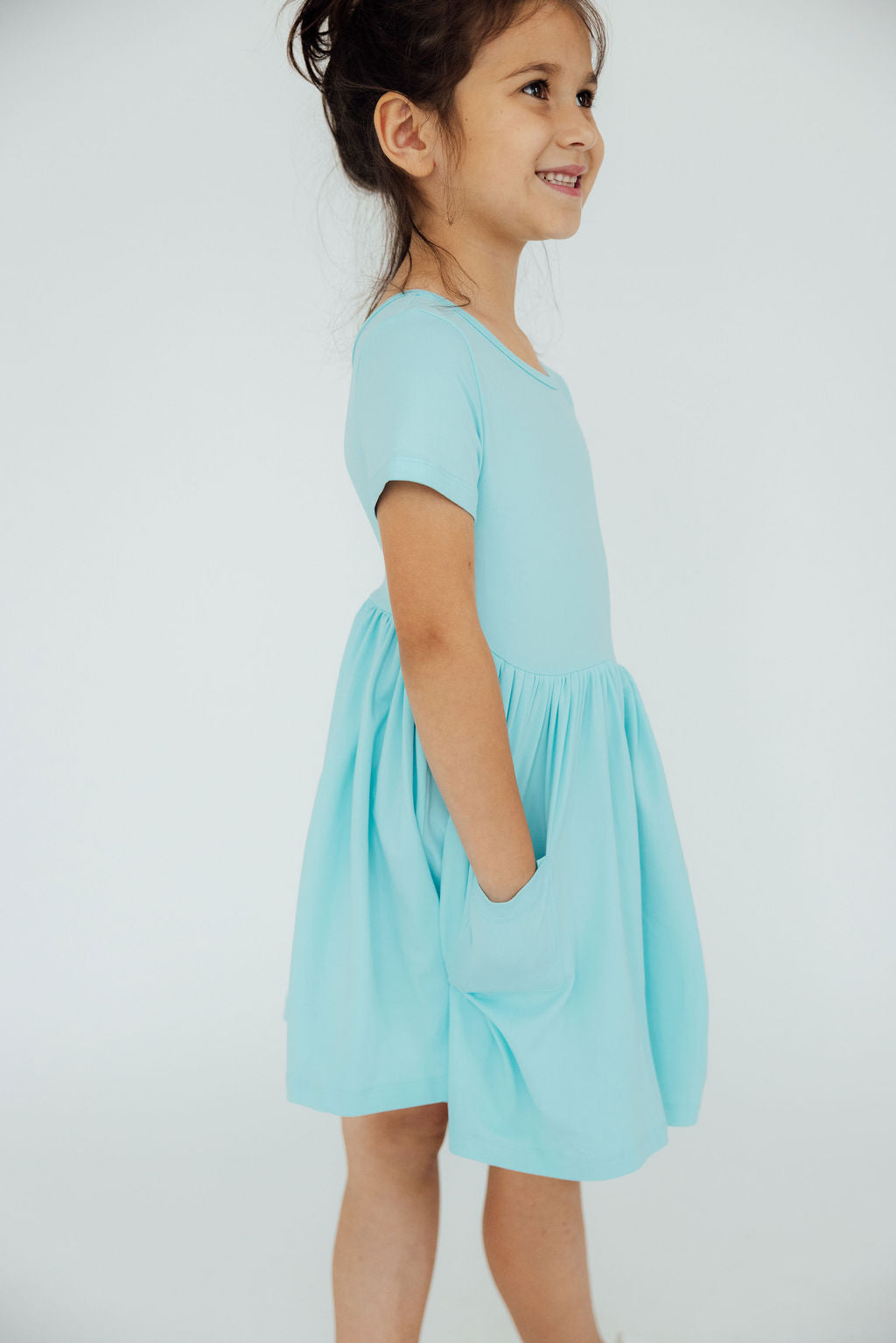 Aqua Short Sleeve Pocket Twirl Dress