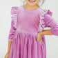 Carnation Pink Velvet Ruffle Twirl Dress
