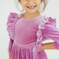 Carnation Pink Velvet Ruffle Twirl Dress