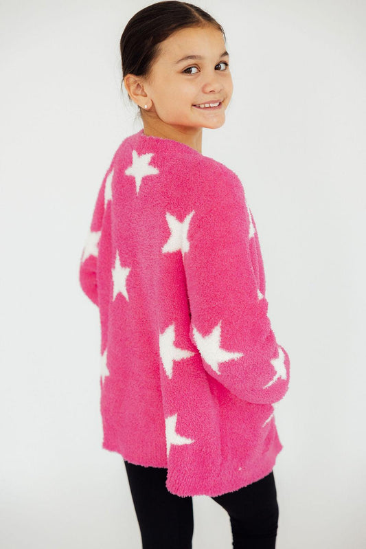 Bright Pink Star Cozy Cardigan