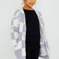 Lavender Checker Bow Cozy Cardigan