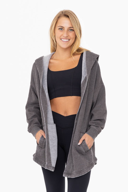 Everyday Flow Fleece Hooded Cardigan- Black