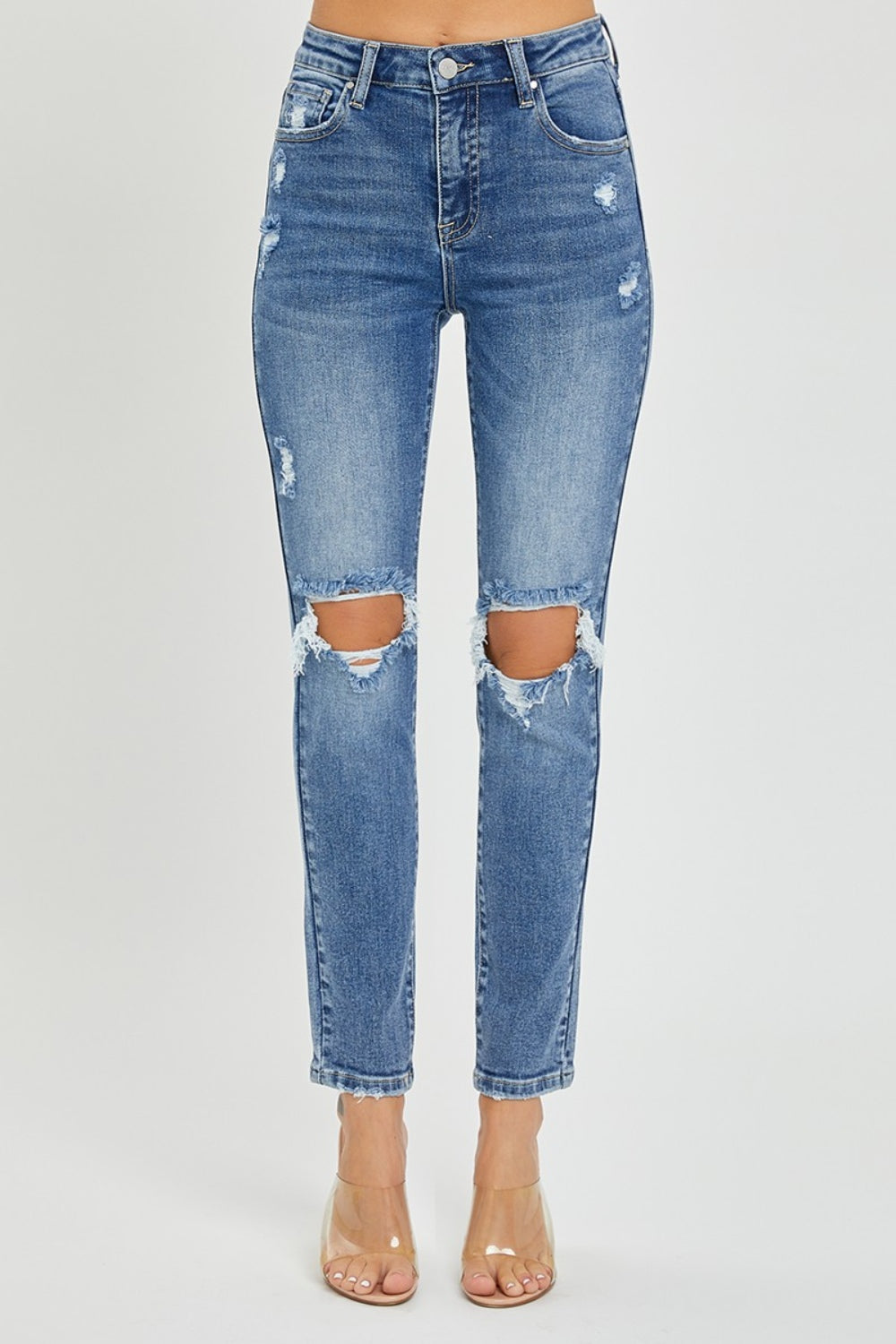 Risen Elise High Rise Knee Distressed Skinny Jeans