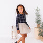 Black Plaid | CROPPED Bow Back Long Sleeve Top