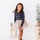 Black Plaid | CROPPED Bow Back Long Sleeve Top