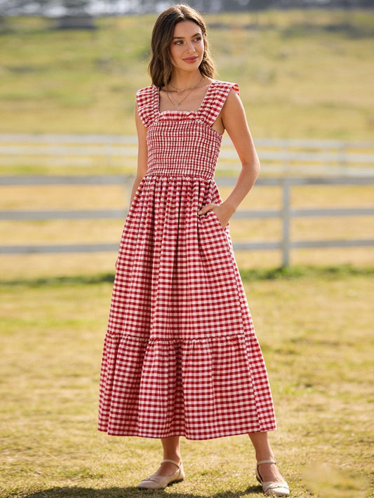 Women's Red Plaid Sleeveless Dress