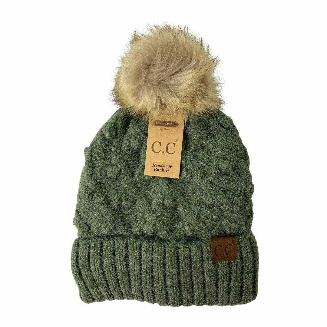 C.C. Bobble Knit Fur Pom Beanie- 10 Colors